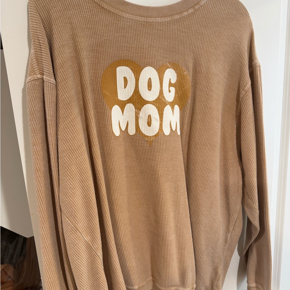 Casual Tan 'Dog Mom' Crew Neck Sweater